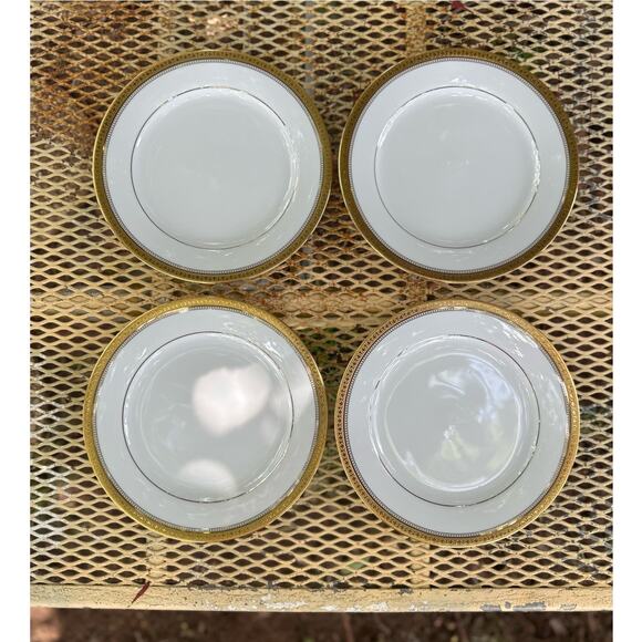 Vtg Noritake Salad Plates Manor Gold 8 3/8 inch Contemporary Fine China Set/4 - Picture 2 of 9